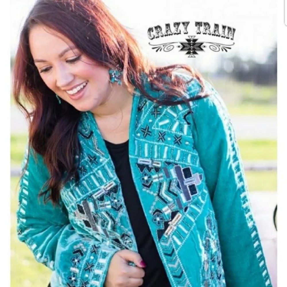 Crazy Train Teal Velvet Fall Cozy Medium Jacket